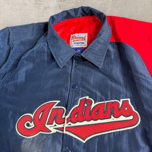Vintage Cleveland Indians Starter Jacket Large Script MLB Diamond Collection 90s - Picture 2 of 15